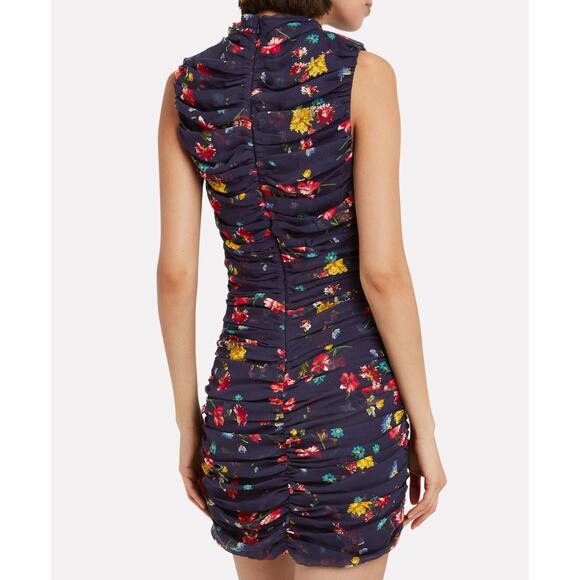 NICHOLAS Ruched Gathered Floral Print 100% Silk Mini Dress Sz 6 - Picture 13 of 14